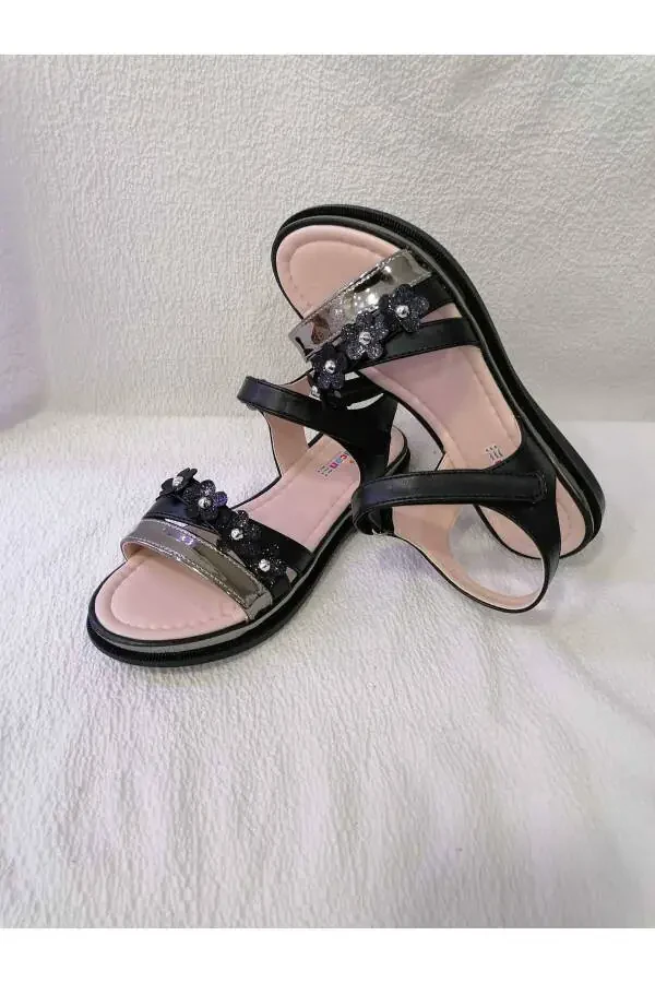 Yaltirog'i gulli, yumshoq tag'li qiz bolalar sandaletlari - 3