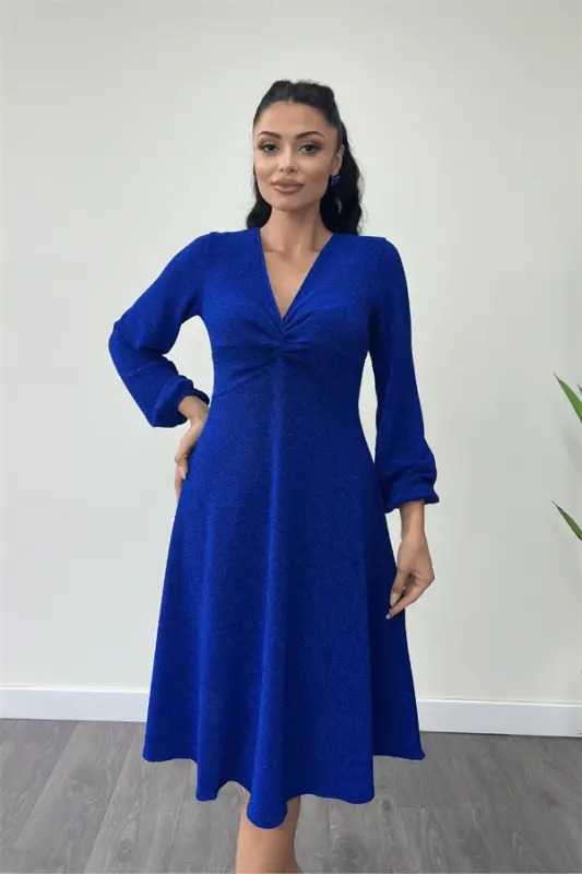 Yaltiroq Krep Mato Burama Detalli Midi Ko'ylak - SAKS MOVİY - 3