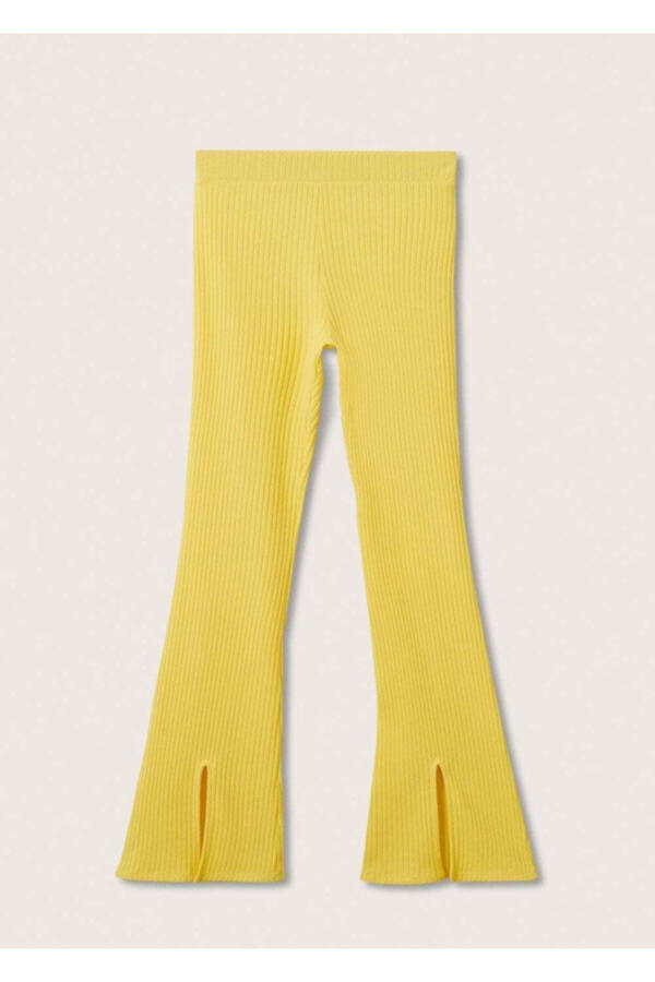 Yan Yırtmaçlı Triko Pantolon-Sarı - 3