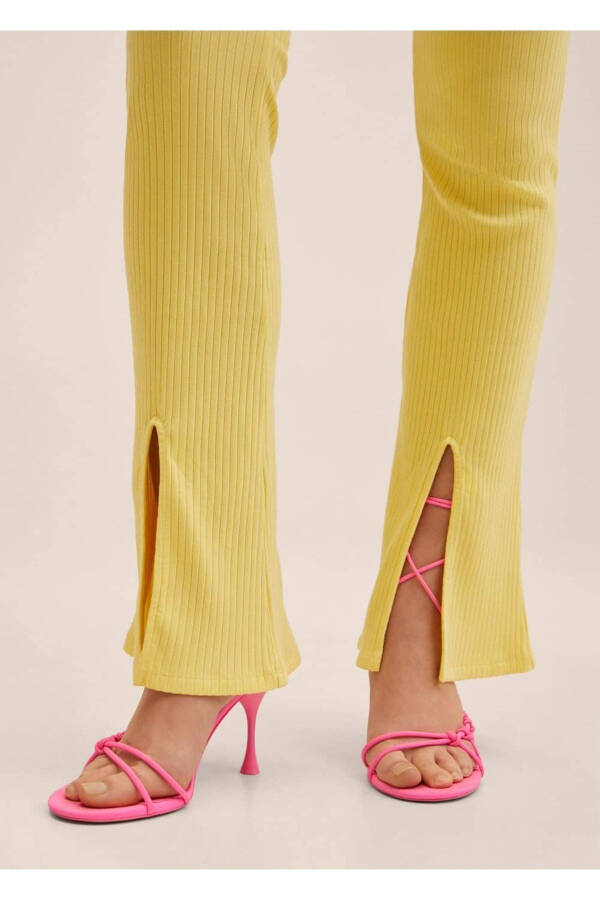 Yan Yırtmaçlı Triko Pantolon-Sarı - 5