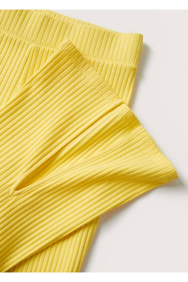 Yan Yırtmaçlı Triko Pantolon-Sarı - 6