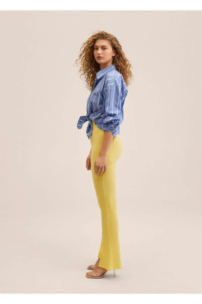 Yan Yırtmaçlı Triko Pantolon-Sarı - 8