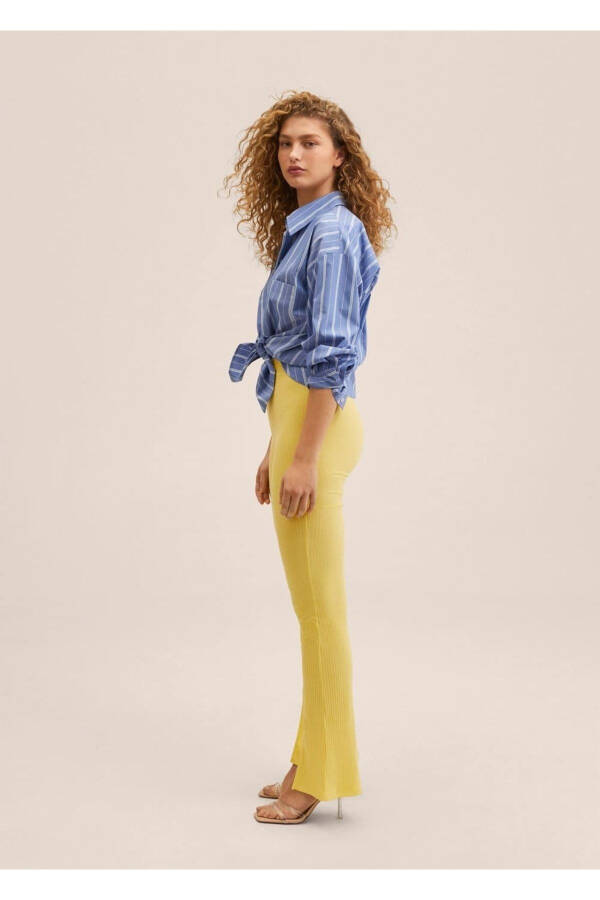 Yan Yırtmaçlı Triko Pantolon-Sarı - 8