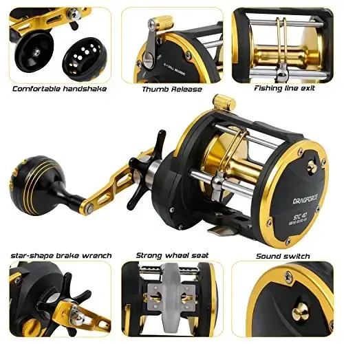 Burning Shark Trolling Reel Saltwater Level Wind Reels, Drag Reels Boat Fishing Ocean Fishing for Sea Bass Grouper Salmon - 3