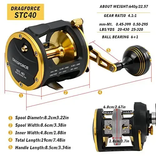 Burning Shark Trolling Reel Saltwater Level Wind Reels, Drag Reels Boat Fishing Ocean Fishing for Sea Bass Grouper Salmon - 4
