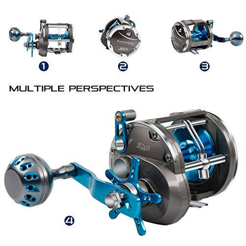 Burning Shark Trolling Reel Saltwater Level Wind Reels, Drag Reels Boat Fishing Ocean Fishing for Sea Bass Grouper Salmon - 2