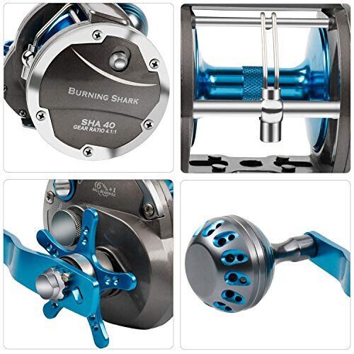 Burning Shark Trolling Reel Saltwater Level Wind Reels, Drag Reels Boat Fishing Ocean Fishing for Sea Bass Grouper Salmon - 3
