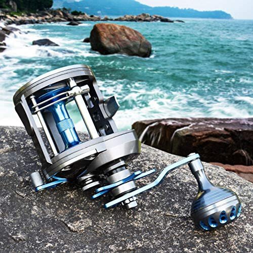 Burning Shark Trolling Reel Saltwater Level Wind Reels, Drag Reels Boat Fishing Ocean Fishing for Sea Bass Grouper Salmon - 6