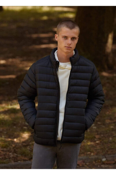 Yandan fermuarlı kapitone anorak-Siyah - 5