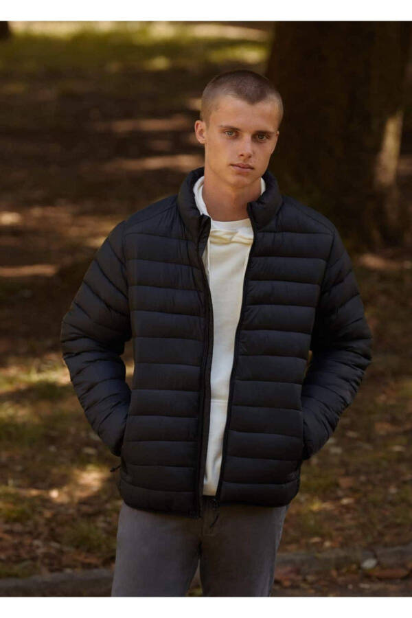 Yandan fermuarlı kapitone anorak-Siyah - 5