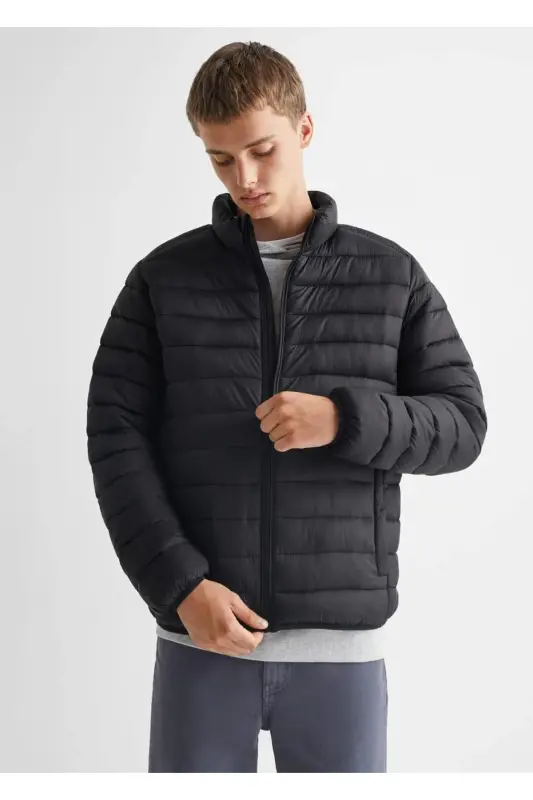 Yandan fermuarlı kapitone anorak - Siyah - 1