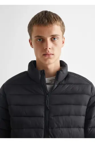 Yandan fermuarlı kapitone anorak - Siyah - 7