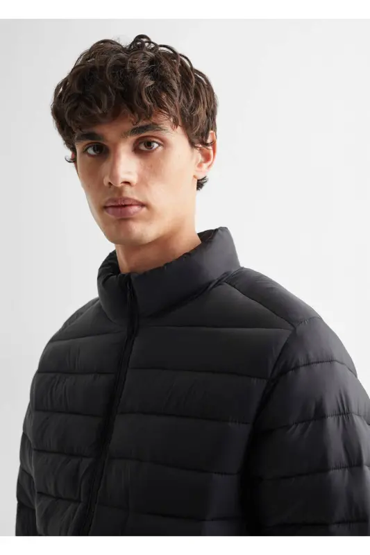 Yandan fermuarlı kapitone anorak - Siyah - 5
