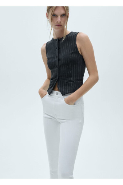 Yandan yırtmaçlı capri jean pantolon - Beyaz - MANGO WOMAN