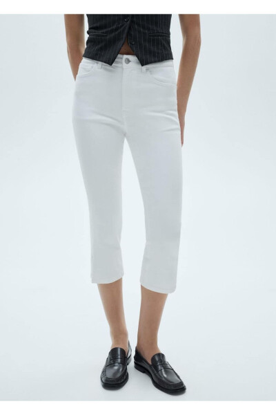 Yandan yırtmaçlı capri jean pantolon - Beyaz - 6