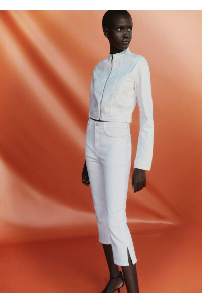 Yandan yırtmaçlı capri jean pantolon - Beyaz - 7