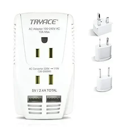 Yangi 2000W 220V dan 110V gacha kuchlanish konvertori Soch quritgich, tekislovchi, jingalak dazmol, mobil telefon quvvat konvertori 2 portli USB va Buyuk Britaniya/Avstraliya/AQSh/Yevropa 10A vilkasi adapteri, oq 