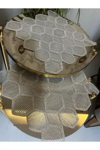 Yangi hashamatli Runner zal o'rindig'i choy stoli dasturxoni to'plami Frantsuz gipuri to'y to'plami Kapuchino 5 dona - 4