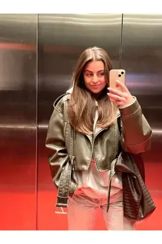 Yangi Mavsum Belbog'li Oversize Teri Biker Ko'ylagi - 1