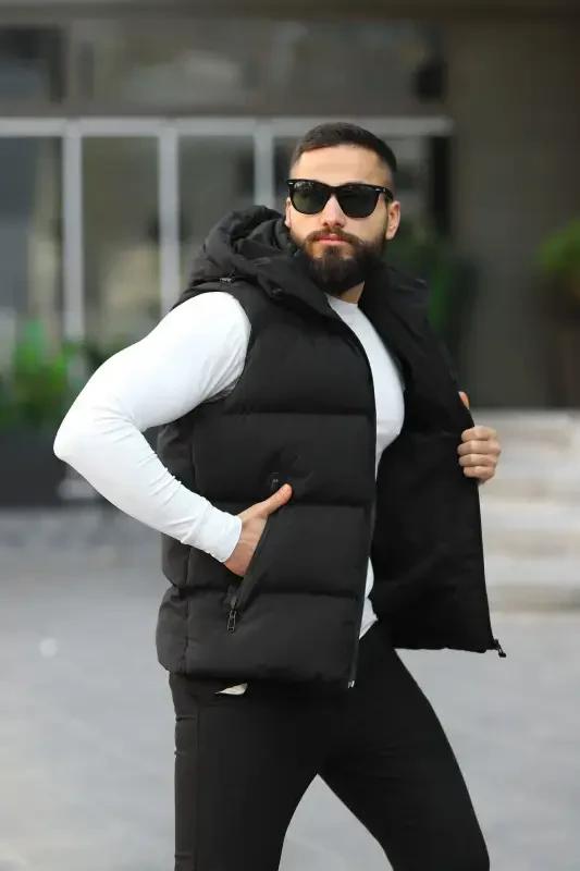 Yangi mavsum kapüşonli suv o'tkazmaydigan shishirilgan yelek-QORA - S&M CLOTHİNG