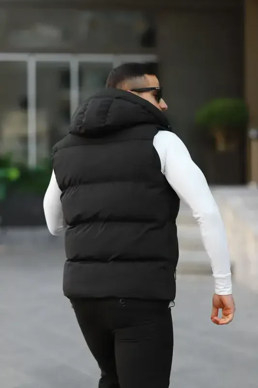 Yangi mavsum kapüşonli suv o'tkazmaydigan shishirilgan yelek-QORA - 4