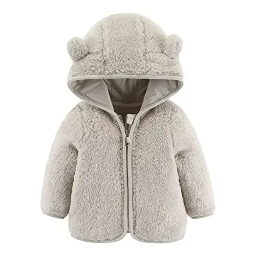 Newborn Infant Baby Boys Girls Cartoon Fleece Hooded Jacket Coat with Ears Warm Todder Kids Outwear Coat Zipper Up 0-6Y - MODAZONE