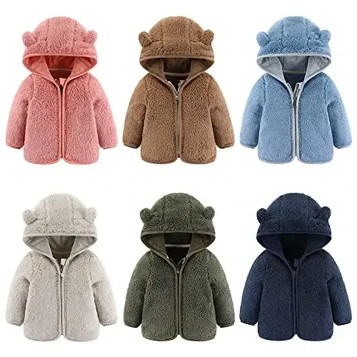 Newborn Infant Baby Boys Girls Cartoon Fleece Hooded Jacket Coat with Ears Warm Todder Kids Outwear Coat Zipper Up 0-6Y - 5