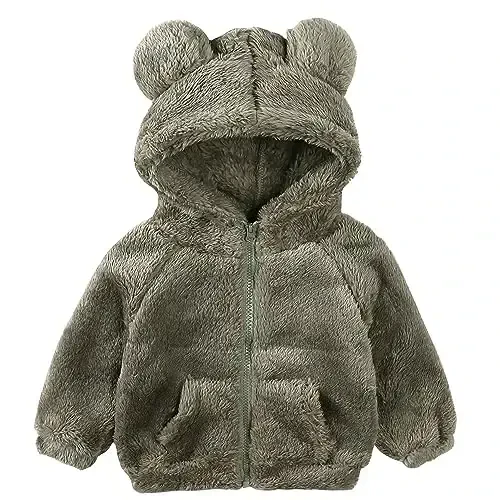 Newborn Infant Baby Boys Girls Cartoon Fleece Hooded Jacket Coat with Ears Warm Todder Kids Outwear Coat Zipper Up 0-6Y - 1