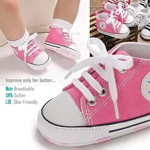 Yangi tug'ilgan chaqaloq qizlar bolalar tuvali poyabzallari Infantil yumshoq taglikli slip-on birinchi yuruvchilar Sneaker Toddler Flat Loafers High Top Crib Denim Unisex Mokasin poyabzali - NEWBORN (1)