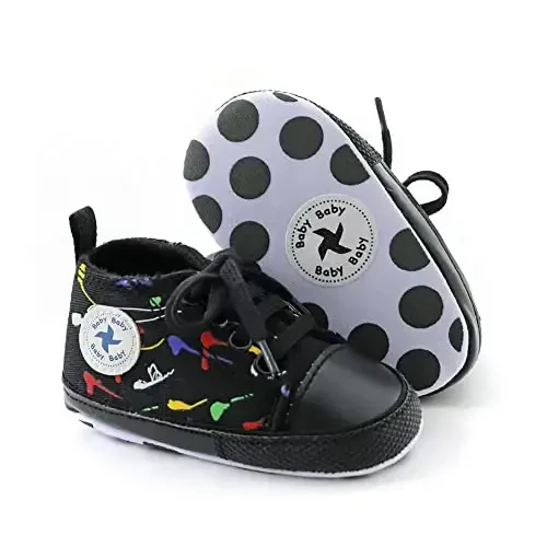 Yangi tug'ilgan chaqaloq qizlar bolalar tuvali poyafzallari Chaqaloq yumshoq taglik slip-on Birinchi yuruvchilar Sneaker Toddler tekis loaferlar Yuqori top beshik denim unisex mokasin poyafzal - 2