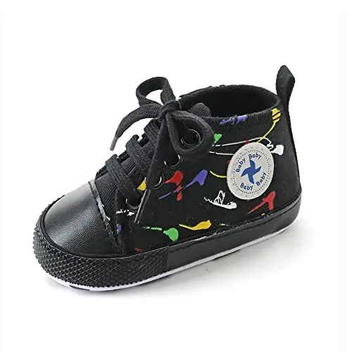Yangi tug'ilgan chaqaloq qizlar bolalar tuvali poyafzallari Chaqaloq yumshoq taglik slip-on Birinchi yuruvchilar Sneaker Toddler tekis loaferlar Yuqori top beshik denim unisex mokasin poyafzal - 1