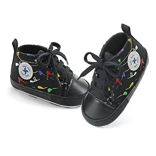 Yangi tug'ilgan chaqaloq qizlar bolalar tuvali poyafzallari Chaqaloq yumshoq taglik slip-on Birinchi yuruvchilar Sneaker Toddler tekis loaferlar Yuqori top beshik denim unisex mokasin poyafzal - 3