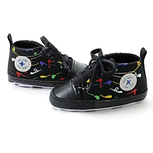 Yangi tug'ilgan chaqaloq qizlar bolalar tuvali poyafzallari Chaqaloq yumshoq taglik slip-on Birinchi yuruvchilar Sneaker Toddler tekis loaferlar Yuqori top beshik denim unisex mokasin poyafzal - 4