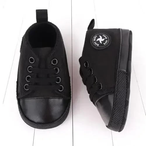 Yangi tug'ilgan chaqaloq qizlar bolalar tuvali poyafzallari Chaqaloq yumshoq taglik slipida Birinchi yuruvchilar krossovkasi Toddler tekis loaferlar Yuqori top to'shak denim Unisex mokasin poyafzali - 5