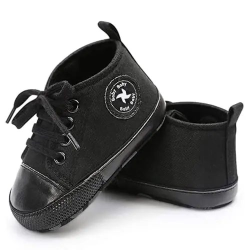 Yangi tug'ilgan chaqaloq qizlar bolalar tuvali poyafzallari Chaqaloq yumshoq taglik slipida Birinchi yuruvchilar krossovkasi Toddler tekis loaferlar Yuqori top to'shak denim Unisex mokasin poyafzali - 3