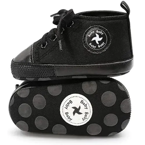 Yangi tug'ilgan chaqaloq qizlar bolalar tuvali poyafzallari Chaqaloq yumshoq taglik slipida Birinchi yuruvchilar krossovkasi Toddler tekis loaferlar Yuqori top to'shak denim Unisex mokasin poyafzali - 4