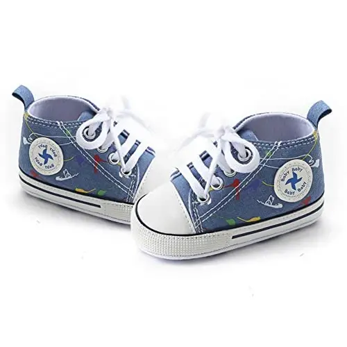 Yangi tug'ilgan chaqaloq qizlar o'g'il bolalar tuvali poyafzallari Chaqaloq yumshoq taglik Slip On Birinchi yuruvchilar Krossovkalar Bolalar tekis loaferlari Yuqori top beshik Denim Unisex mokasinlar poyafzali - 5