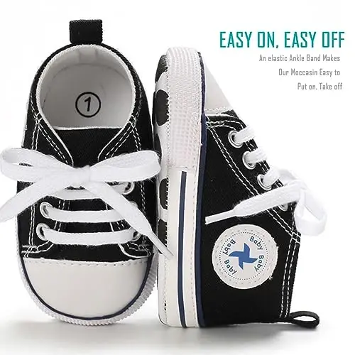 Yangi tug'ilgan chaqaloq qizlar o'g'il bolalar tuvali poyafzallari Chaqaloq yumshoq taglik Slip On Birinchi yuruvchilar Sneaker Toddler Flat Loafers High Top Crib Denim Unisex Mokasinlar poyafzali - 5