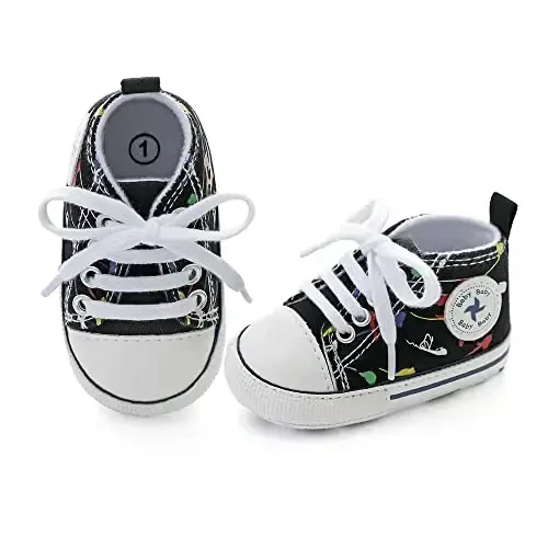 Yangi tug'ilgan chaqaloq qizlar o'g'il bolalar tuvali poyafzallari Infant Yumshoq taglik Slip On Birinchi yuruvchilar Sneaker Toddler tekis Loaferlar Yuqori top Beshik Denim Unisex Mokasin Oyoq kiyimi - 3