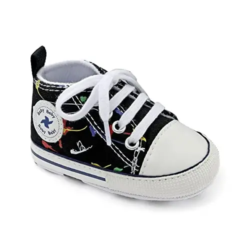 Yangi tug'ilgan chaqaloq qizlar o'g'il bolalar tuvali poyafzallari Infant Yumshoq taglik Slip On Birinchi yuruvchilar Sneaker Toddler tekis Loaferlar Yuqori top Beshik Denim Unisex Mokasin Oyoq kiyimi - 5