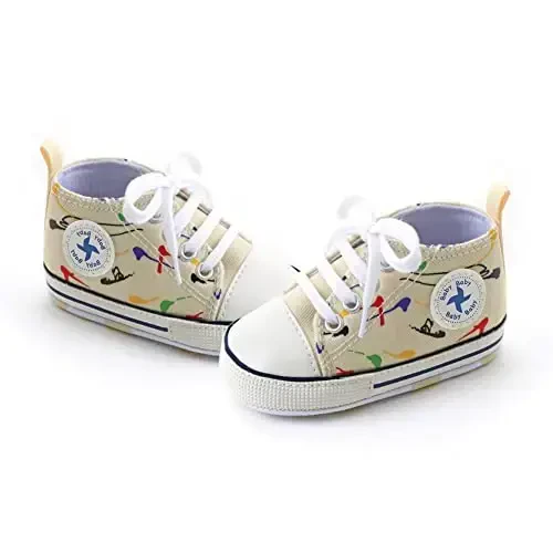 Yangi tug'ilgan chaqaloq qizlar uchun kanvas poyabzal O'g'il bolalar chaqaloq yumshoq taglik Slip Birinchi yuruvchilar Sneaker Chaqaloqlar uchun tekis Loferlar Yuqori top beshik Denim Unisex Mokasin poyabzal - 5