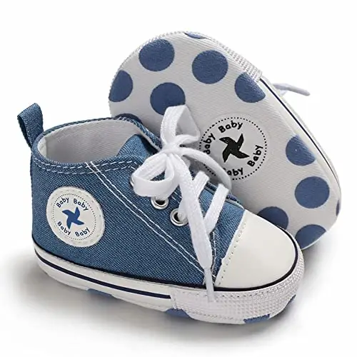 Yangi tug'ilgan chaqaloq qizlar uchun kanvas poyafzal Infant yumshoq taglik Slip On Birinchi yuruvchilar Krossovkasi Toddler tekis Loaferlar Yuqori Top Beshik Denim Unisex Mokasin Poyafzal 