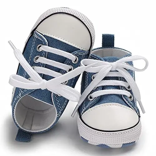 Yangi tug'ilgan chaqaloq qizlar uchun kanvas poyafzal Infant yumshoq taglik Slip On Birinchi yuruvchilar Krossovkasi Toddler tekis Loaferlar Yuqori Top Beshik Denim Unisex Mokasin Poyafzal - 4