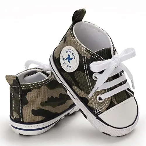 Yangi tug'ilgan chaqaloq qizlar uchun tuvali poyabzal O'g'il bolalar uchun chaqaloq yumshoq taglikli slip-on birinchi yuruvchilar krossovkasi Toddler tekis Loafer yuqori top beshik denim Uniseks mokasin poyabzal - 4