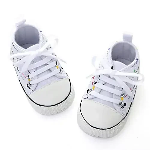 Yangi tug'ilgan chaqaloq qizlar uchun tuvali poyabzallari Chaqaloqlar uchun yumshoq taglik Yiqilib tushadigan birinchi yuruvchilar Sneaker Bolalar uchun tekis lofelar Yuqori top karavoti Jinsi Uniseks Mokasin poyabzali - 3