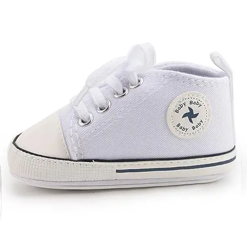 Yangi tug'ilgan chaqaloq qizlar uchun tuvali poyabzallari O'g'il bolalar uchun chaqaloqlar uchun yumshoq taglik Slip On Birinchi yuruvchilar krossovkasi Toddler tekis Loferlar Yuqori Top Crib Denim Unisex Mokasin Poyabzal - 5