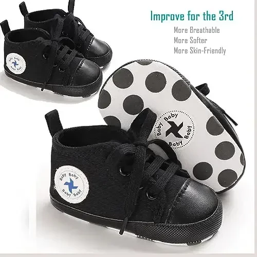 Yangi tug'ilgan chaqaloq qizlar uchun tuvali poyafzallari O'g'il bolalar uchun chaqaloq yumshoq taglikli slip-on birinchi qadamlar krossovkasi Toddler tekis loaferlar Yuqori top karavot denim Unisex mokasin poyabzali - 6