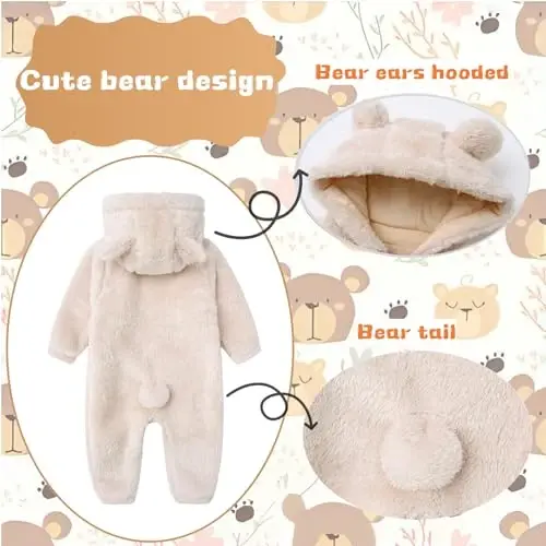 Yangi tug'ilgan chaqaloq romper fleece onesie jumpsuit toddler iliq kaputli tashqi kiyimlar chaqaloq uchun - 3