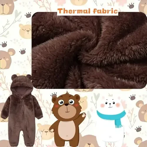 Yangi tug'ilgan chaqaloq romper fleece onesie kombinezon toddler issiq kaputli ustki kiyimlar chaqaloq uchun - 4