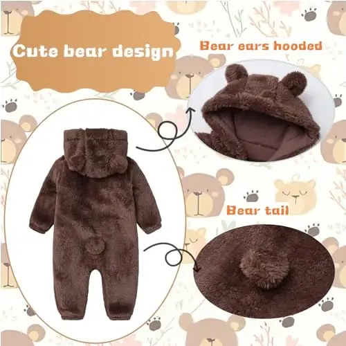 Yangi tug'ilgan chaqaloq romper fleece onesie kombinezon toddler issiq kaputli ustki kiyimlar chaqaloq uchun - 3
